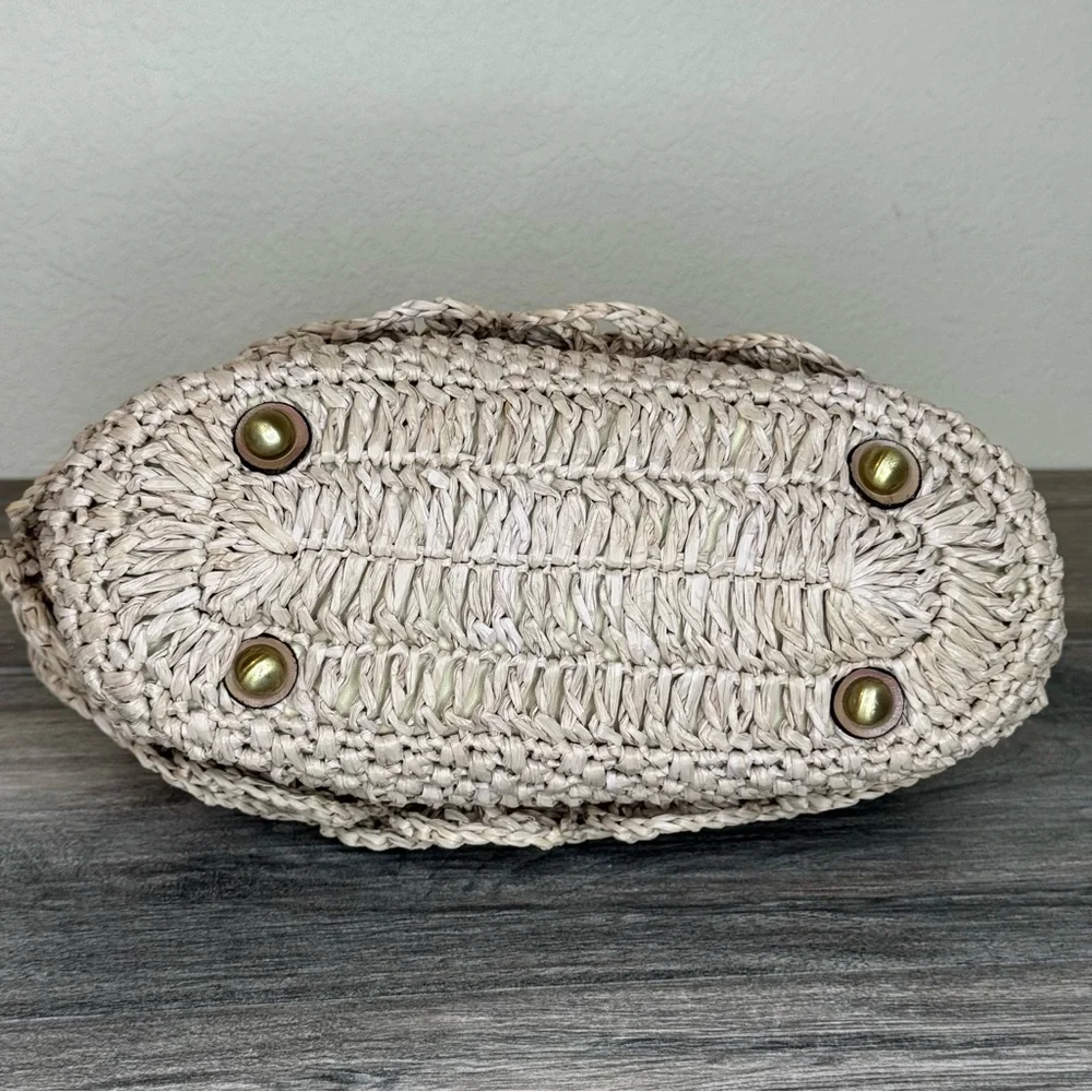 Patricia Nash Scalloped Raffia Collection Natural White Laureana Frame Satchel - Picture 5 of 16